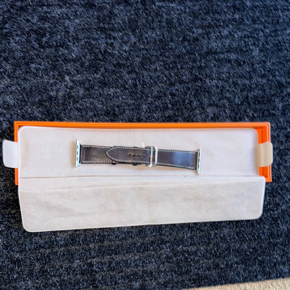 Hermès Orange Box with Gray Leather Watch Strap